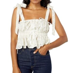 En Saison Cavaretta Eyelet Cotton Babydoll Top Small Off White Cottagecore